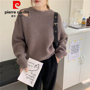 皮爾卡丹（pierre cardin）韓版慵懶風(fēng)露肩針織衫女2025秋季新款寬松圓領(lǐng)長(cháng)袖個(gè)性毛衣女短款 咖色 S (建議90斤以下)