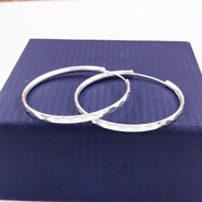 新品老銀鳯祥9999純銀耳圈耳飾女光面時(shí)尚超大圈耳環(huán)防過(guò)敏足銀 999.9菱形(直徑2厘米)