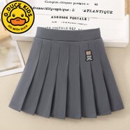 G.duck女童半身裙百褶裙秋冬季2023新款兒童洋氣百搭短裙女孩學(xué)院風(fēng)裙子 BEAR灰色(呢子料 安全褲) 120 適合110cm左右4-10歲