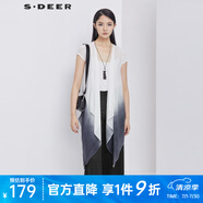 S.DEER圣迪奧休閑新中式清透開襟漸變暈染短袖白色馬甲S192A1655 灰鈷藍/74 L 170