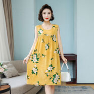 沛阮棉綢睡衣女夏季無(wú)袖睡裙女綿綢連衣裙中老年加大碼寬松裙子可外穿 黃底傾城 4XL 建議140-160斤加肥大碼