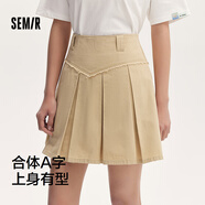 森馬（Semir）【連衣裙合輯】夏天女法式慵懶風(fēng)裙子復(fù)古學(xué)院風(fēng)針織裙雪紡碎花裙 F款復(fù)古A字百褶裙-淺駝50006 XL