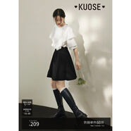 闊色（kuose）黑色闊腿裙褲松緊腰休閑褲女春夏新款設(shè)計感不對稱褲子 黑色 L