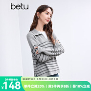 百圖betu女裝冬季新款毛衣復(fù)古感燈籠袖色織條紋寬松毛衫2411T42 灰色 M