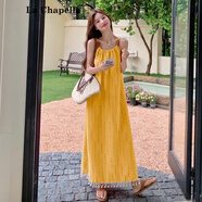 拉夏貝爾波西米亞黃色吊帶連衣裙女2025夏季新款海邊度假風(fēng)超好看流蘇長(cháng)裙 黃色 L （125斤內）