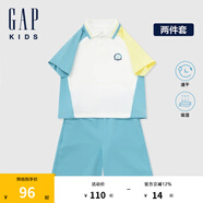 Gap男幼童夏季吸濕速干撞色短袖T恤短褲兒童裝套裝890265 藍(lán)白組合 110 cm(4-5歲)亞洲尺碼