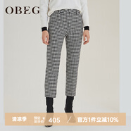 OBEG歐碧倩秋冬千鳥格七分褲直筒羊毛呢小個子褲子10404111 黑格 L /170/40