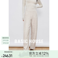 Basic House/百家好秋冬加絨加厚保暖時尚直筒修身休閑褲女秋冬松緊腰長褲 燕麥色 26S碼 85-100斤