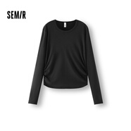 森馬（Semir）長(cháng)袖T恤女短款小心機顯瘦緊身2025發(fā)熱抓毛純色冬裝109725101010