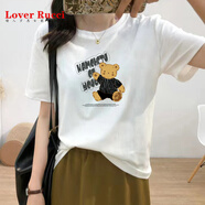 LOVER RUCCI夏季新款圓領(lǐng)短袖t恤女純棉薄款時尚顯瘦體恤百搭紫上衣ins潮 白色(餅干熊) S