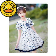 G.DUCKKIDS女童夏裝連衣裙2024新款波點(diǎn)公主裙中大童韓國(guó)童裝女兒童裙子夏季 藍(lán)色 110 cm適合100-110cm4-5歲