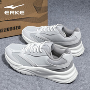 鴻星爾克男鞋運動(dòng)鞋秋冬新款輕便軟底休閑跑鞋革面防水減震耐磨跑步鞋子男 循環(huán)灰/白露灰2015【革面防水】 43