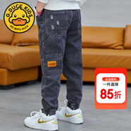 G.DUCKKIDS男童加絨褲子秋冬兒童牛仔褲加厚保暖中大童運(yùn)動(dòng)褲百搭男孩長(zhǎng)褲春 黑色-春秋款 140碼 建議身高125-135cm左右