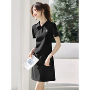 沫晗依美【學(xué)院風(fēng)刺繡polo連衣裙】2025夏撞色刺繡短款女減齡polo領(lǐng)連衣裙 黑色 S