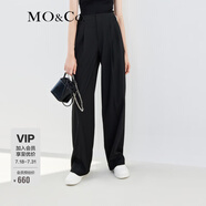 MO&Co.金屬裝飾扣高腰壓褶長褲闊腿休閑褲寬松褲子夏季薄款女摩安珂 黑色-第2批 常規(guī) M 165