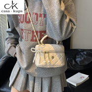 casa-kupsCK新款包包女2024年時(shí)尚百搭單肩斜挎鏈條小眾輕奢手提包小包小香 [可放手機(jī)]8626-大白加掛件