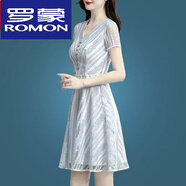 羅蒙（ROMON）中年媽嗎高貴夏裝連衣裙2023年新款夏季女裝短款氣質(zhì)刺繡蕾絲裙 798網(wǎng)紗繡花 L 建議(105-114斤)