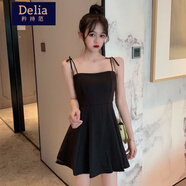 矜持范連衣裙女夏2025新款小個子收腰修身顯瘦吊帶裙簡約韓版黑色短裙子 黑色 【86】 XS 【70斤以下】