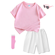 VALOR MAN兒童彩色t恤小學(xué)生畢業(yè)班服純棉男女多巴胺短袖幼兒園親子服套裝 粉紅色4件套 100 80-95厘米