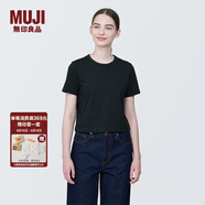 無(wú)印良品（MUJI）女式 粗細(xì)不均紗線 短款短袖T恤 上衣打底衫內(nèi)搭 25年夏季 女裝 黑色 4S M (160/84A)