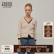 Teenie Weenie小熊針織開(kāi)衫女春季簡(jiǎn)約v領(lǐng)拼接撞色假兩件長(cháng)袖針織毛衣外套女 燕麥色 L (170)