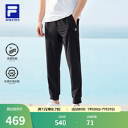 斐樂(lè)（FILA）官方男子針織高彈力涼感褲夏基礎(chǔ)簡(jiǎn)約收口運(yùn)動(dòng)健身長(zhǎng)褲 深黑-BK S
