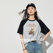 初語(yǔ)多款多色純棉t恤女2025年夏季新款圖案印花圓領(lǐng)短袖上衣 黑色-花灰-小熊旅行GT528808 M