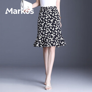 Markos黃色碎花半身裙女夏雪紡短裙魚(yú)尾一步裙夏季薄款包臀裙子粉色半裙 小雛菊 M 腰圍2尺