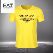 EMPORIO ARMANI EA7阿瑪尼夏季圓領短袖T恤男寬松體恤時尚印花半袖打底衫上衣 黃色 3XL 160-172斤