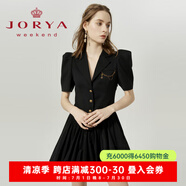 卓雅周末（JORYA weekend）卓雅2023夏季新款通勤V領單排扣拼接花苞西裝連衣裙EJWCAQ28 黑色-A預售15天-預售7天 S-預售7天