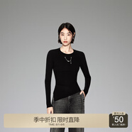 歐時(shí)力OCHIRLY 不規(guī)則修身毛衣女上衣打底鏈飾法式新款秋冬裝 黑色090 S