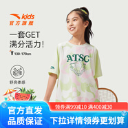 安踏兒童T恤女大童裝2025年夏季潮流優(yōu)可絲舒適透氣短袖短T假兩件 春辰淺綠/滿印-2 150