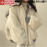 SNYDER WEAR韓國加絨加厚兩面穿羊羔毛棉服女裝外套冬季新款拉鏈連帽棉衣上衣 藍色zt L （95-115斤）