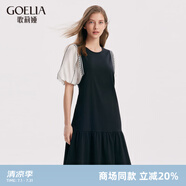 歌莉婭拼接假兩件連衣裙女夏季新品名媛氣質(zhì)a字通勤小香風(fēng)裙子1A6C4HARA 00B黑色 S (155)