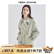 VEGA CHANG風(fēng)衣外套女2025年春秋新款中長款高級感純色大衣 豆沙綠 XS