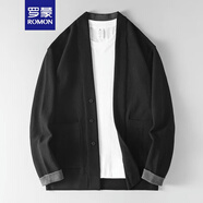 羅蒙（ROMON）高級(jí)感慵懶風(fēng)開衫針織衫外套男春秋新款外穿毛衣商務(wù)休閑無(wú)扣上衣 黑色 2XL 145-160斤