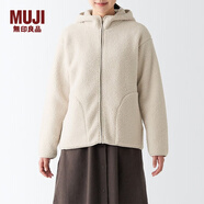 無印良品 MUJI 女式 長毛抓絨連帽衫 BBJ21A2A 柔軟外套短款外套 淺米色 M