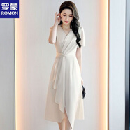 羅蒙（ROMON）夏季連衣裙女2025年新款高級(jí)感氣質(zhì)洋氣修身顯瘦別致絕美V領(lǐng)裙子 米白色 M 【建議90-108斤穿】