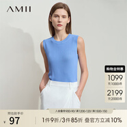 AMII2025夏新款極簡純色直筒無袖套頭雙曲冰麻紗吊帶背心女 天藍(lán) M