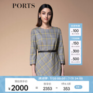 PORTS寶姿秋冬新品女裝時尚通勤氣質(zhì)羊毛A字收腰格子短連衣裙 黑色混色 2XL (12)