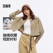 森馬（Semir）長袖襯衫女短款純棉衣服秋季oversize收腰襯衣小個子101524105010