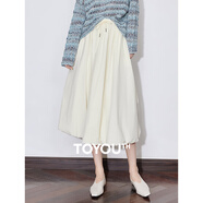 初語(yǔ)原紗防曬云朵花苞裙女新款蓬蓬裙小個(gè)子顯高中長(cháng)裙子 淺米色  M 