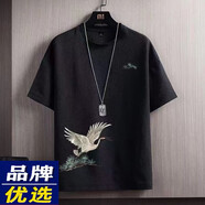 海瀾之家旗下品牌潮流國風(fēng)短袖t恤男夏季2025新款中國風(fēng)半袖體恤男裝 酷匯DT06飛鶴黑 2XL