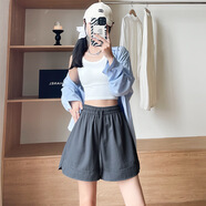 以純（YISHion）白色冰絲山本短褲女夏季2025新款外穿休閑寬松大碼胖mm五分運動(dòng)褲 深灰 S 適合(85-100斤)