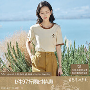 茵曼涼感撞色繡花女裝正肩短袖t恤2025夏季新品打底衫上衣 梨花杏1 S