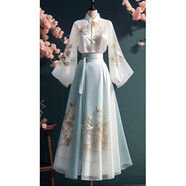 納琳雅Nalinya新中式連衣裙2025新款國(guó)風(fēng)漢服旗袍漢服修身顯瘦改良裙子 白色上衣+半身裙 兩件套 2XL 建議140-160斤