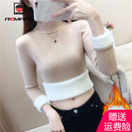 AEMAPE一體絨加厚半高領(lǐng)毛衣女打底衫2025春秋冬時(shí)尚加絨針織衫女 卡其色【加絨加厚一體絨】 M _【建議95-105斤】