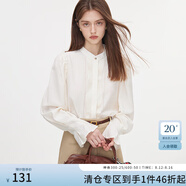 范思藍(lán)恩秋季法式千金風(fēng)襯衫女秋季2024新款設(shè)計(jì)感長袖木耳邊甜美立領(lǐng)襯衣 米白色 L