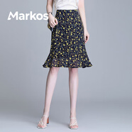 Markos黃色碎花半身裙女夏雪紡短裙魚(yú)尾一步裙夏季薄款包臀裙子粉色半裙 黃碎花 M 腰圍2尺
