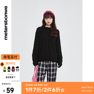 美特斯邦威毛衣女秋季新款慵懶風(fēng)寬松長(cháng)袖針織衫鏤空圓領(lǐng)綠色上衣 影黑 L 165 88A